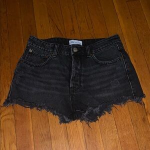 Zara Black Denim Jean Frayed Shorts